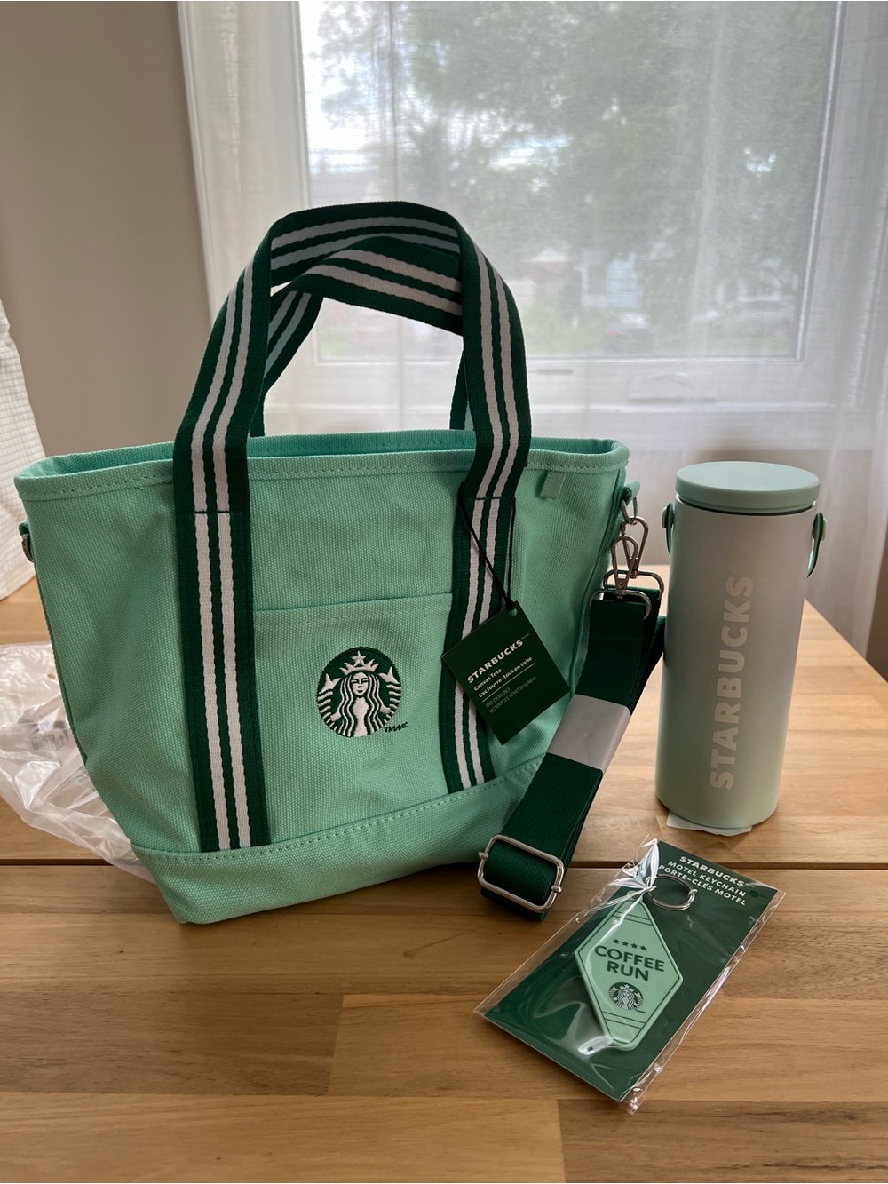 NWT Starbucks Road Trip Canvas tote, Stainless Tumbler and Keychain Set